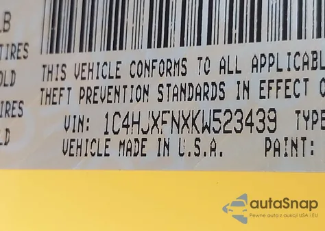 2019 Jeep Wrangler Unlimited Rubicon 4X4 z USA, uszkodzony, nr VIN 1C4HJXFNXKW523439